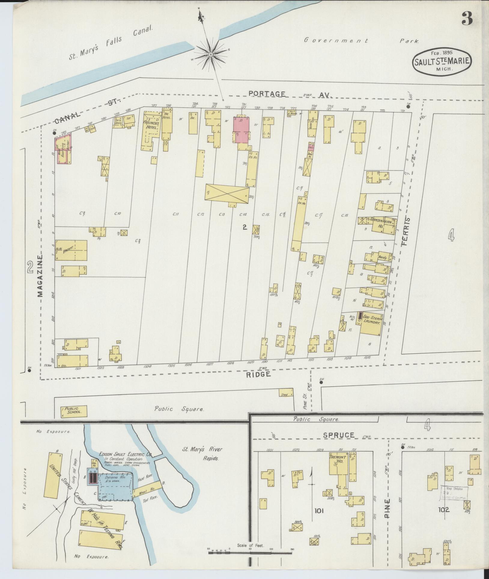 Sanborn Fire Insurance Map from Sault Sainte Marie, Chippewa County, Michigan (1895), Sheet #0003 - Historic Sanborn Fire Insurance Map Print, vintage old map wall art, antique decor, genealogy gift, Michigan Michigan map