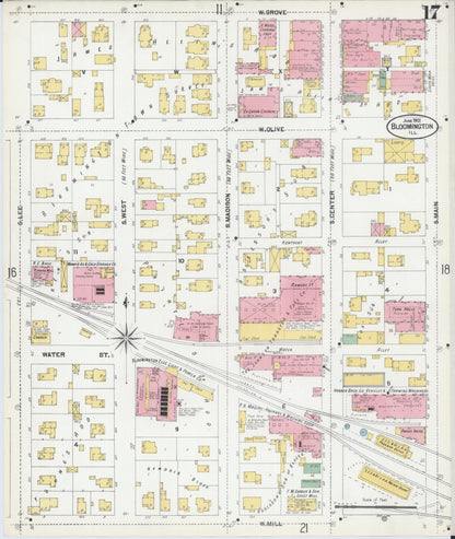 Sanborn Fire Insurance Map from Bloomington, McLean County, Illinois (1901), Sheet #0017 - Complete Map Set gallery image, historic Sanborn map, vintage wall art, Illinois Illinois