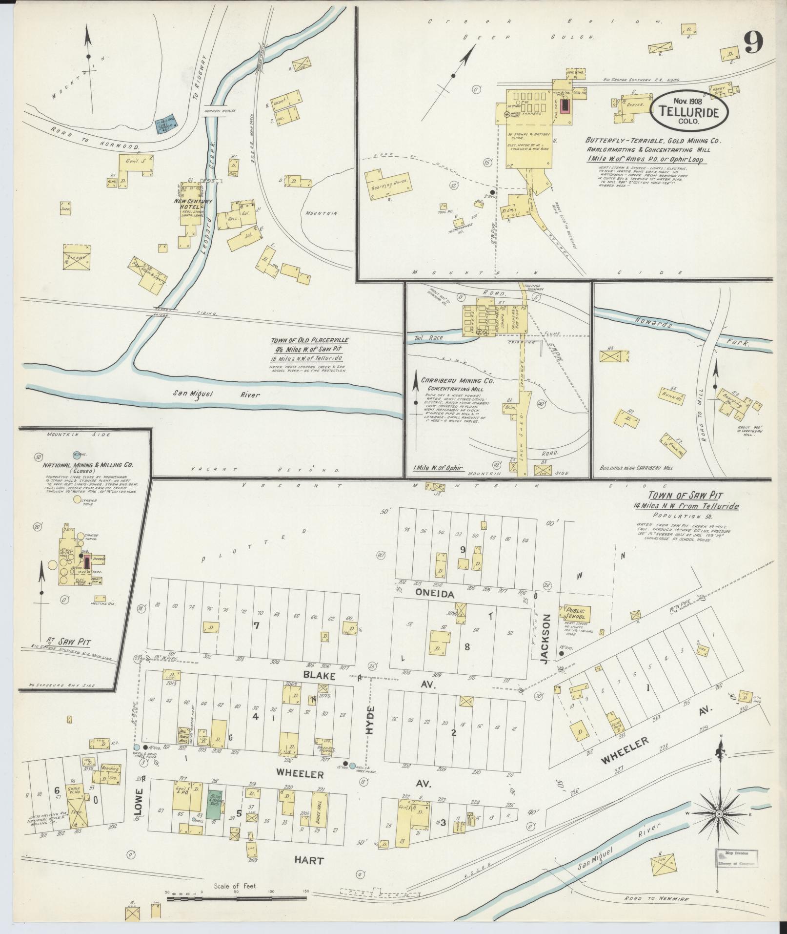 Sanborn Fire Insurance Map from Telluride, San Miguel County, Colorado (1908), Sheet #0009 - Complete Map Set gallery image, historic Sanborn map, vintage wall art, Colorado Colorado