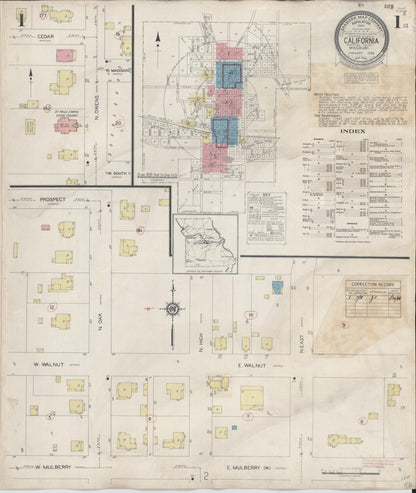 Sanborn Fire Insurance Map from California, Moniteau County, Missouri (1938), Sheet #0001 - Complete Map Set gallery image, historic Sanborn map, vintage wall art, California California