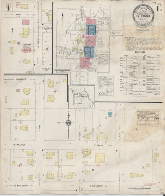Sanborn Fire Insurance Map from California, Moniteau County, Missouri (1938), Sheet #0001 - Complete Map Set gallery image, historic Sanborn map, vintage wall art, California California