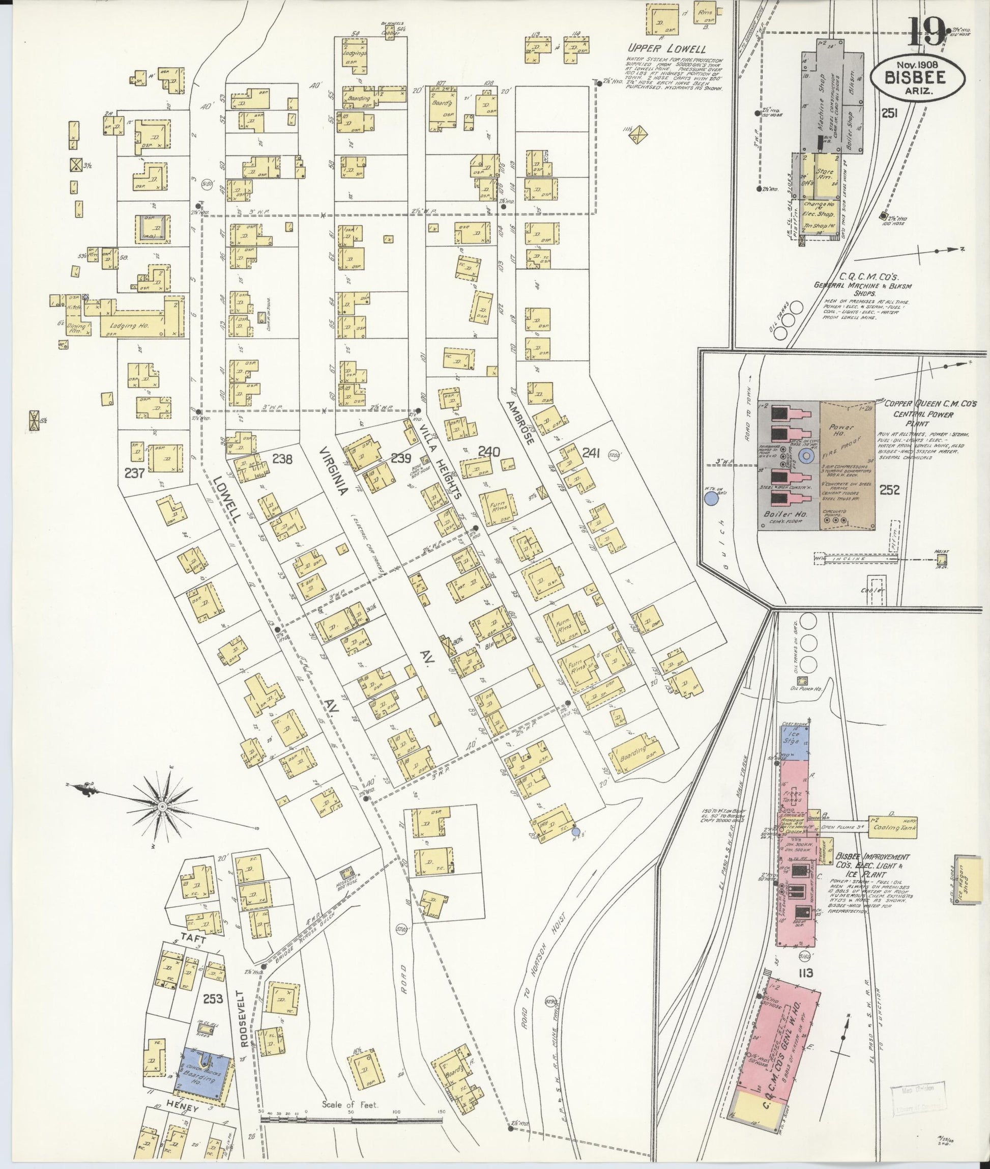 Sanborn Fire Insurance Map from Bisbee, Cochise County, Arizona (1908), Sheet #0019 - Historic Sanborn Fire Insurance Map Print, vintage old map wall art, antique decor, genealogy gift, Arizona Arizona map