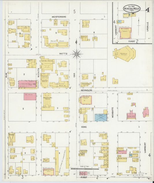 Sanborn Fire Insurance Map from Mineral Wells, Palo Pinto County, Texas (1904), Sheet #0004 - Historic Sanborn Fire Insurance Map Print, vintage old map wall art, antique decor, genealogy gift, Texas Texas map