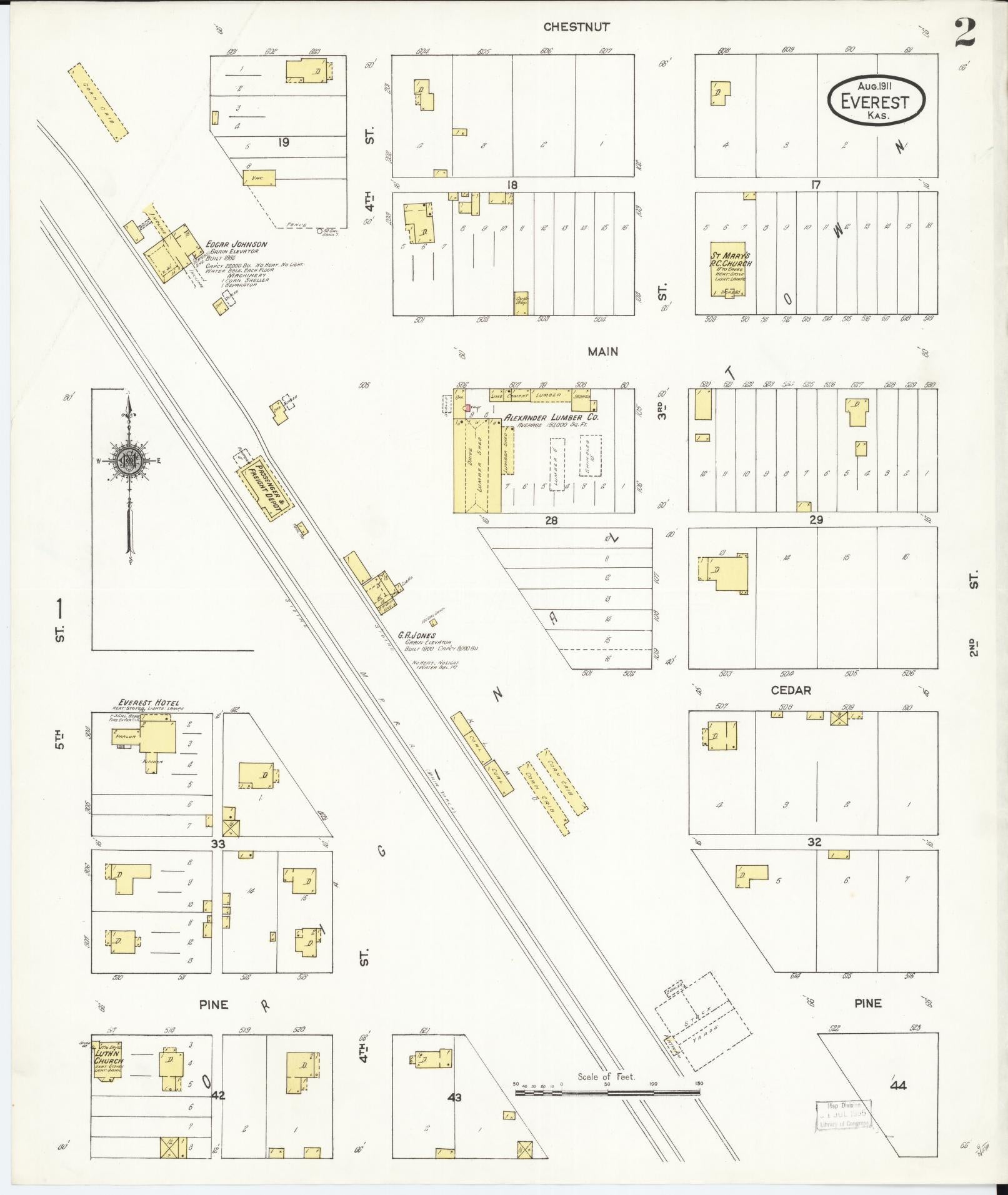 Sanborn Fire Insurance Map from Everest, Brown County, Kansas (1911), Sheet #0002 - Complete Map Set gallery image, historic Sanborn map, vintage wall art, Kansas Kansas