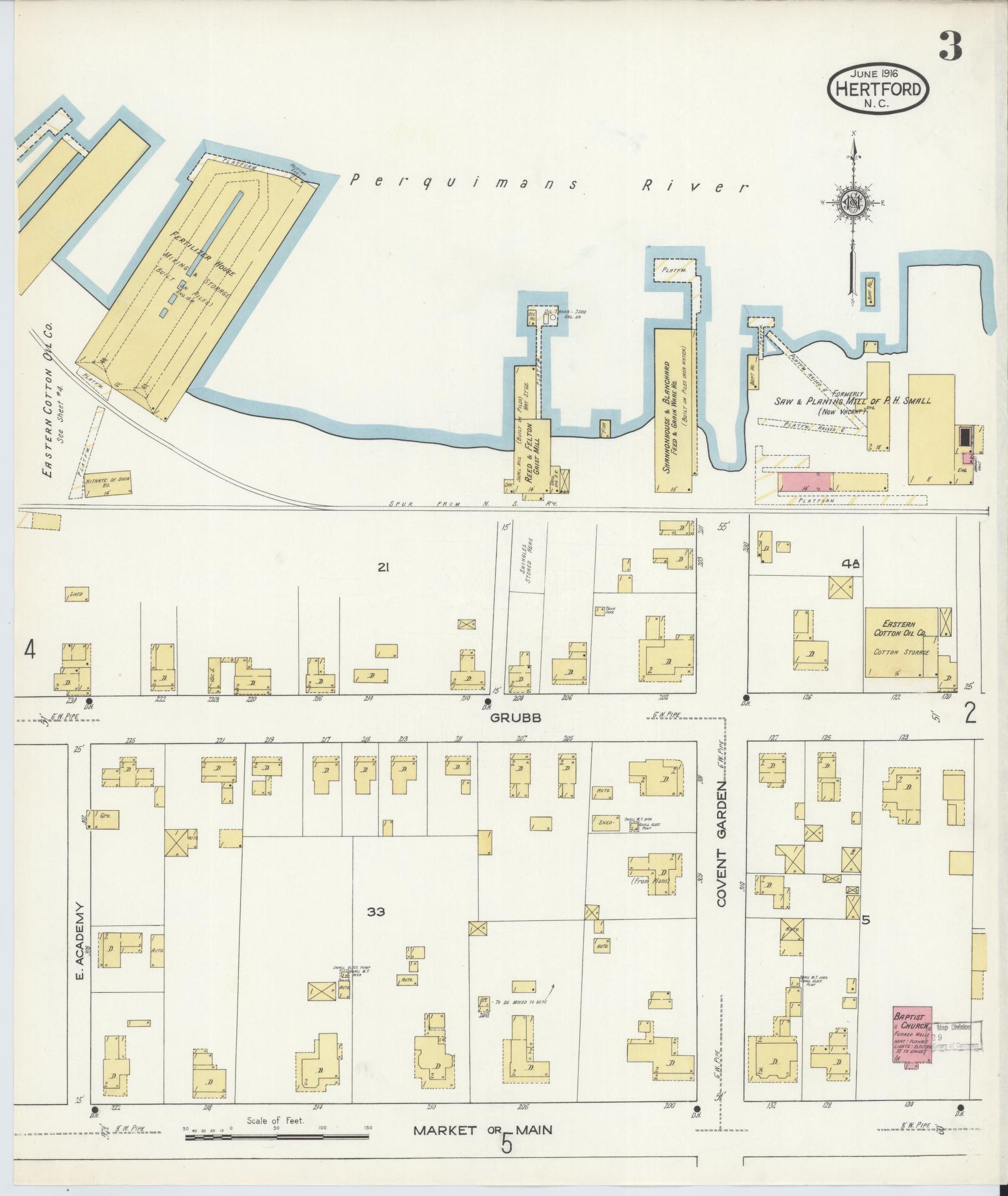 Sanborn Fire Insurance Map from Hertford, Perquimans County, North Carolina (1916), Sheet #0003 - Historic Sanborn Fire Insurance Map Print, vintage old map wall art, antique decor, genealogy gift, North Carolina North Carolina map