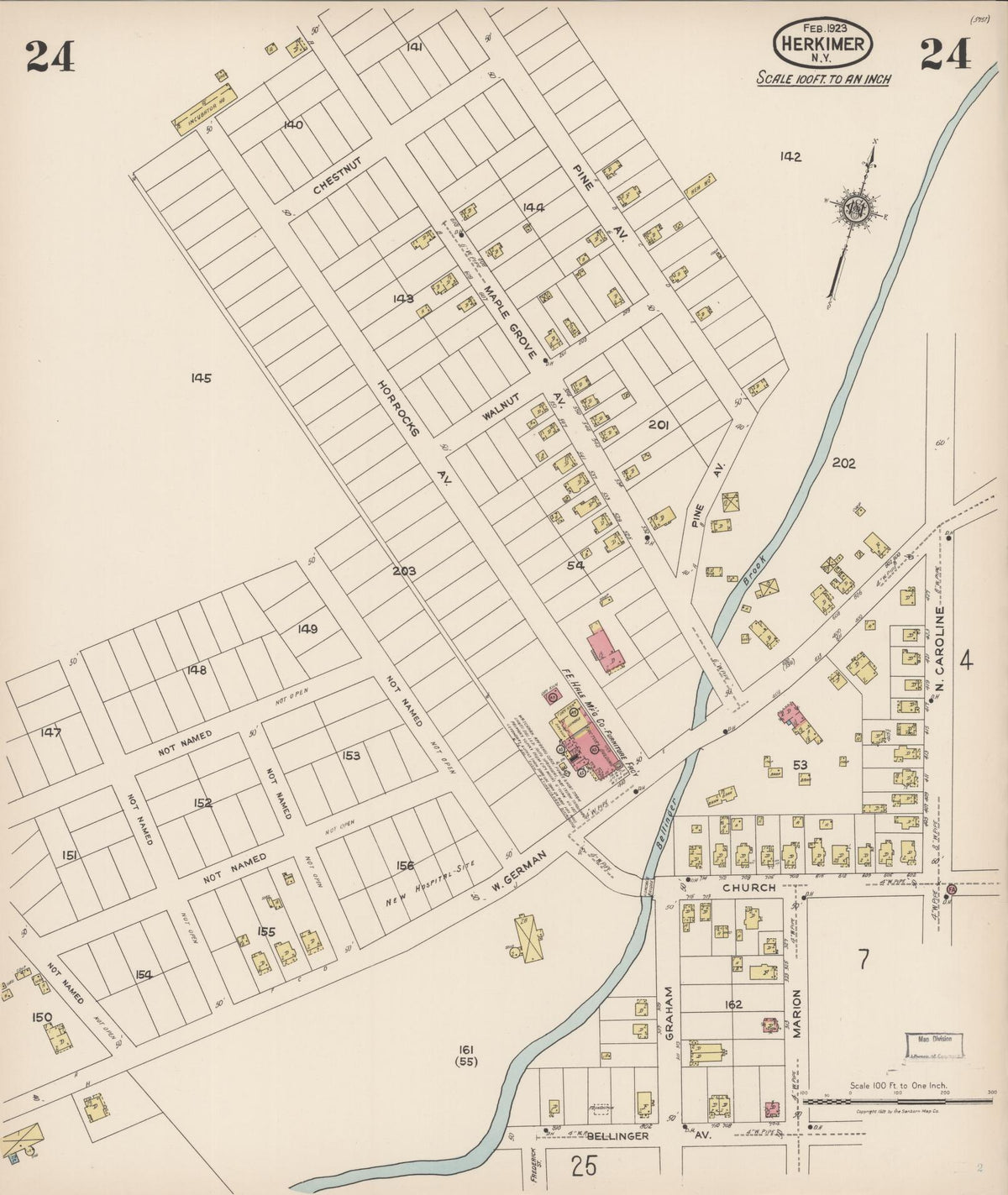 Sanborn Fire Insurance Map from Herkimer, Herkimer County, New York (1923), Sheet #0024 - Complete Map Set gallery image, historic Sanborn map, vintage wall art, New York New York