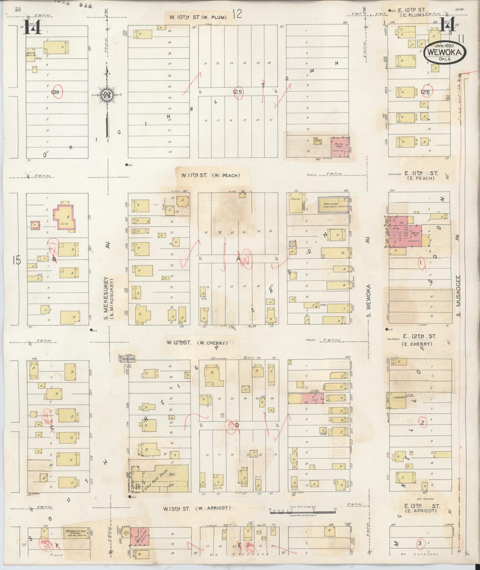 Sanborn Fire Insurance Map from Wewoka, Seminole County, Oklahoma (1945), Sheet #0014 - Complete Map Set gallery image, historic Sanborn map, vintage wall art, Oklahoma Oklahoma