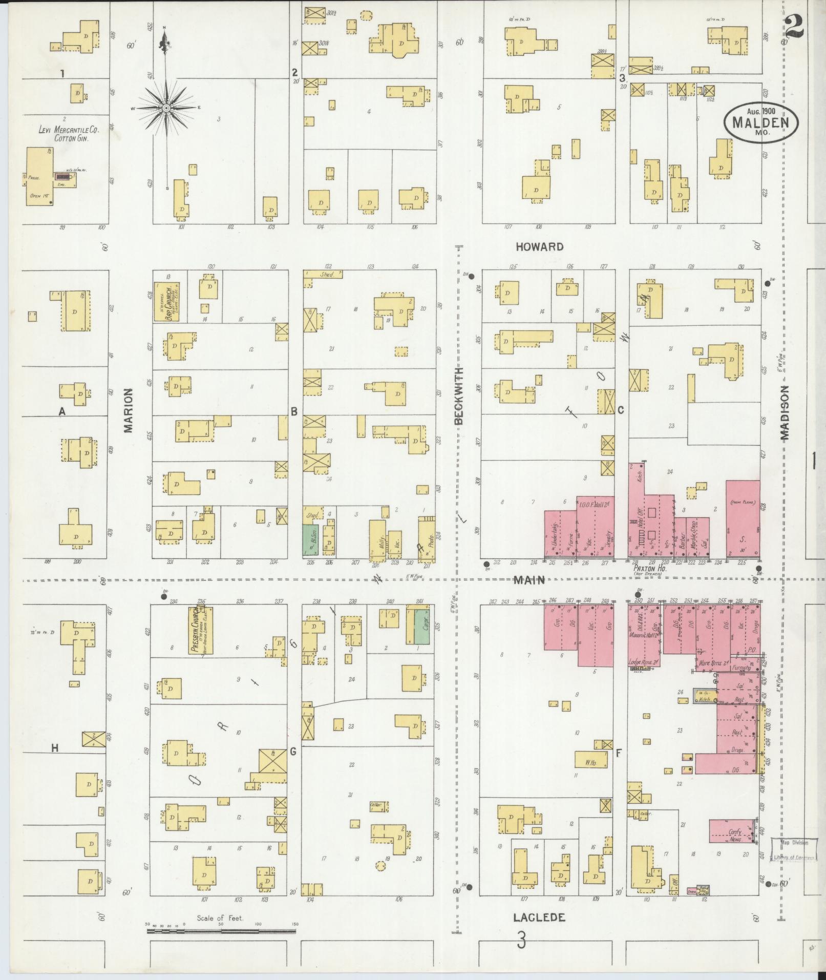 Sanborn Fire Insurance Map from Malden, Dunklin County, Missouri (1900), Sheet #0002 - Complete Map Set gallery image, historic Sanborn map, vintage wall art, Missouri Missouri
