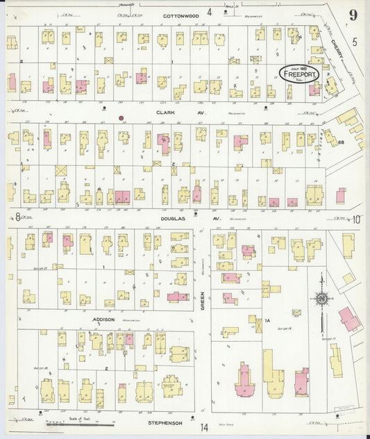 Sanborn Fire Insurance Map from Freeport, Stephenson County, Illinois (1910), Sheet #0009 - Historic Sanborn Fire Insurance Map Print, vintage old map wall art, antique decor, genealogy gift, Illinois Illinois map