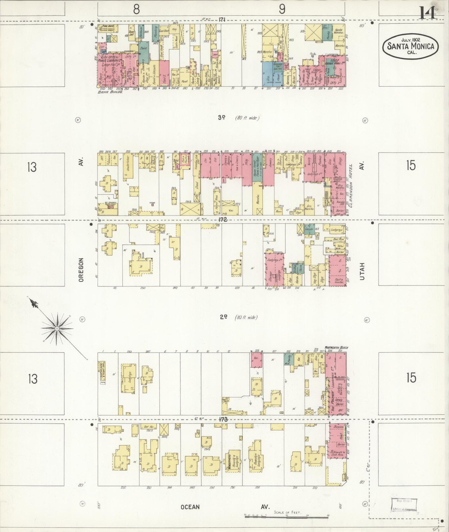 Sanborn Fire Insurance Map from Santa Monica, Los Angeles County, California (1902), Sheet #0014 - Complete Map Set gallery image, historic Sanborn map, vintage wall art, California California