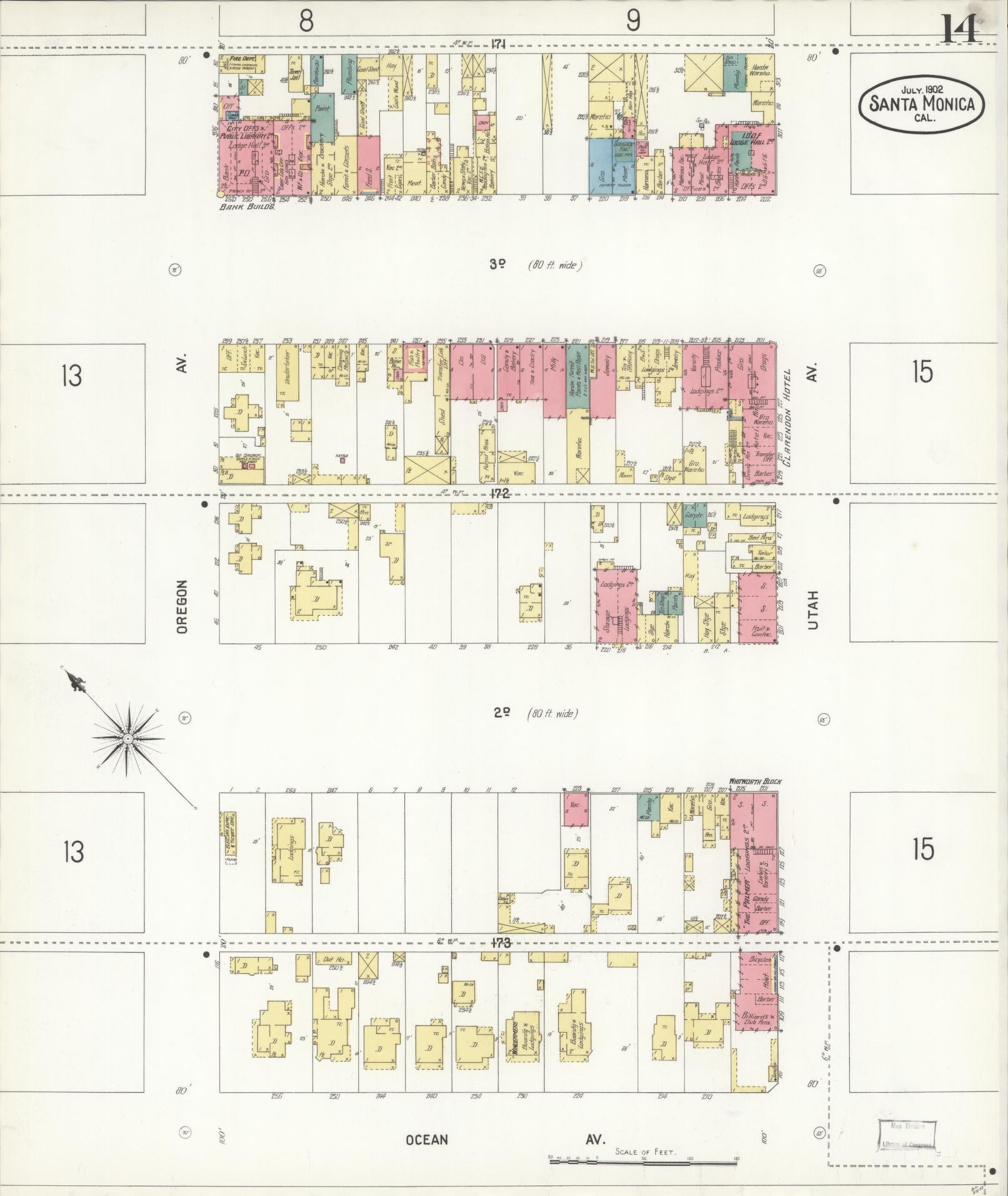 Sanborn Fire Insurance Map from Santa Monica, Los Angeles County, California (1902), Sheet #0014 - Complete Map Set gallery image, historic Sanborn map, vintage wall art, California California