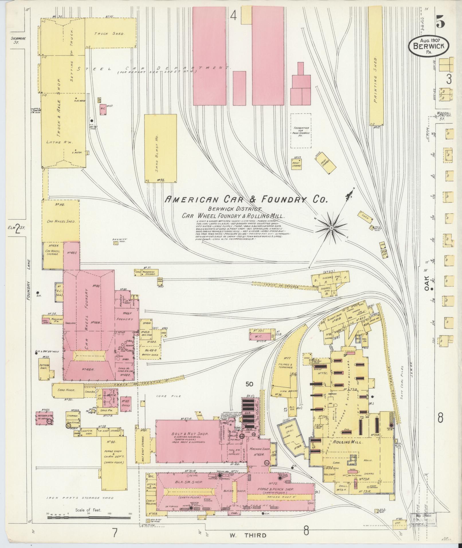 Sanborn Fire Insurance Map from Berwick, Columbia County, Pennsylvania (1907), Sheet #0005 - Historic Sanborn Fire Insurance Map Print, vintage old map wall art, antique decor, genealogy gift, Pennsylvania Pennsylvania map