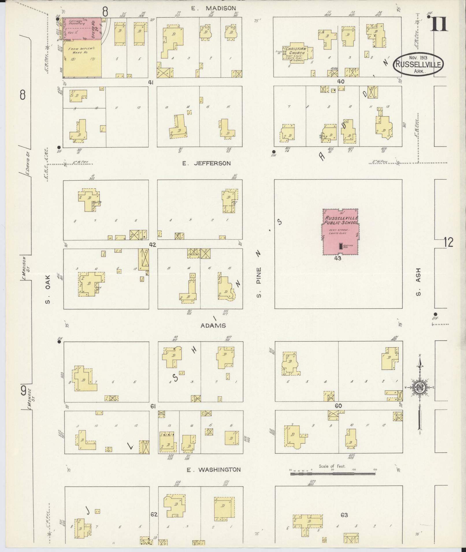 Sanborn Fire Insurance Map from Russellville, Pope County, Arkansas (1913), Sheet #0011 - Complete Map Set gallery image, historic Sanborn map, vintage wall art, Arkansas Arkansas