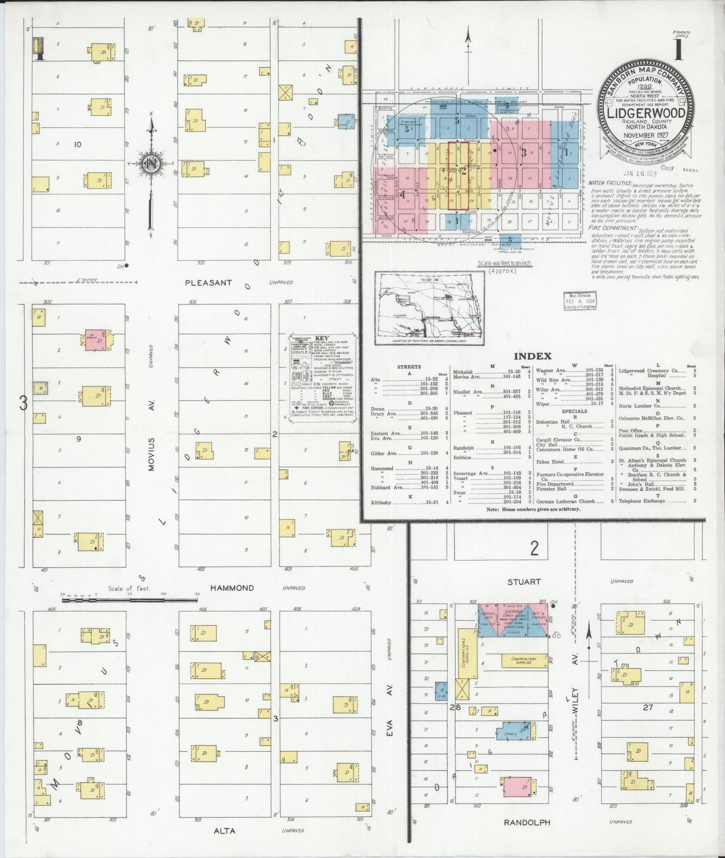 Sanborn Fire Insurance Map from Lidgerwood, Richland County, North Dakota (1927), Sheet #0001 - Complete Map Set gallery image, historic Sanborn map, vintage wall art, North Dakota North Dakota