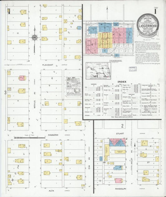 Sanborn Fire Insurance Map from Lidgerwood, Richland County, North Dakota (1927), Sheet #0001 - Complete Map Set gallery image, historic Sanborn map, vintage wall art, North Dakota North Dakota