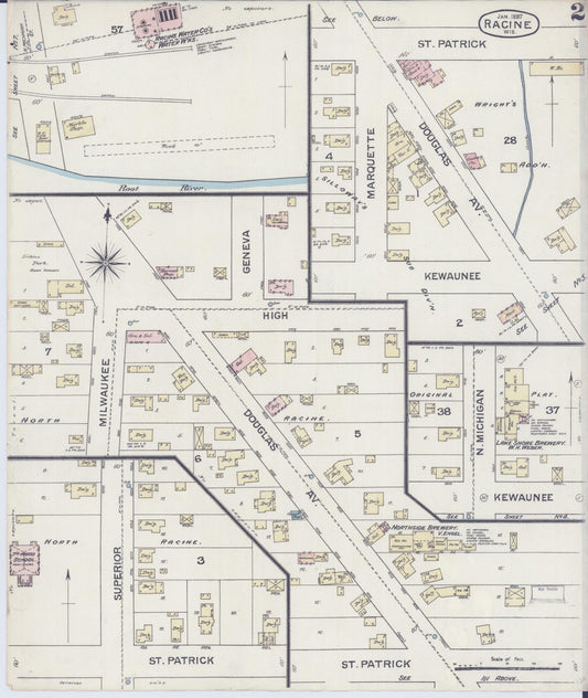 Sanborn Fire Insurance Map from Racine, Racine County, Wisconsin (1887), Sheet #0002 - Historic Sanborn Fire Insurance Map Print, vintage old map wall art, antique decor, genealogy gift, Wisconsin Wisconsin map