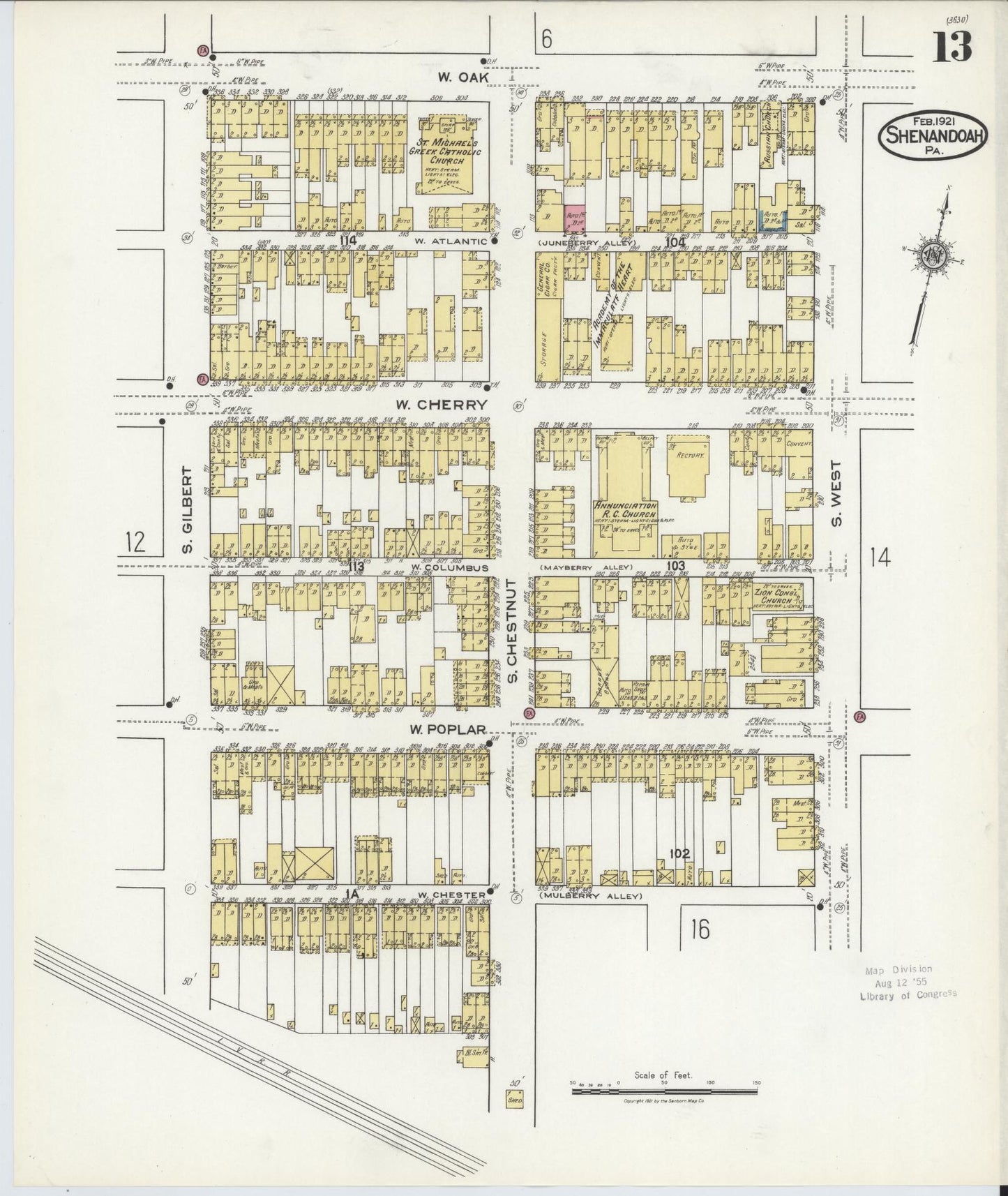 Sanborn Fire Insurance Map from Shenandoah, Schuylkill County, Pennsylvania (1921), Sheet #0013 - Complete Map Set gallery image, historic Sanborn map, vintage wall art, Pennsylvania Pennsylvania