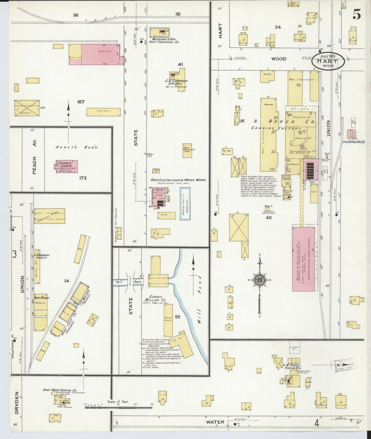 Sanborn Fire Insurance Map from Hart, Oceana County, Michigan (1910), Sheet #0005 - Historic Sanborn Fire Insurance Map Print, vintage old map wall art, antique decor, genealogy gift, Michigan Michigan map