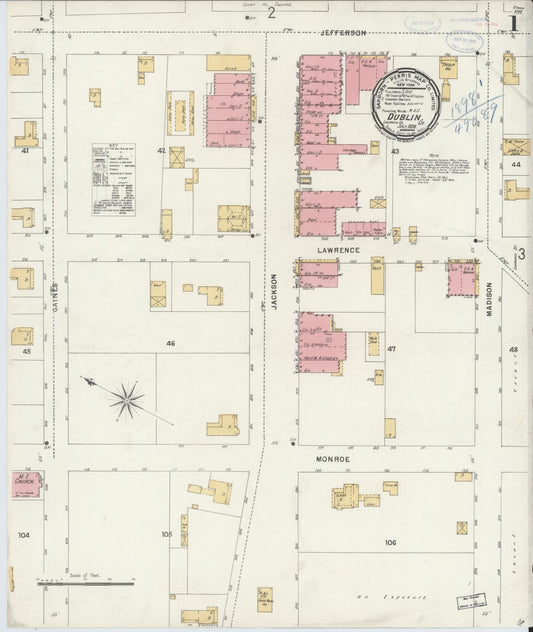 Sanborn Fire Insurance Map from Dublin, Laurens County, Georgia (1898), Sheet #0001 - Historic Sanborn Fire Insurance Map Print, vintage old map wall art, antique decor, genealogy gift, Georgia Georgia map
