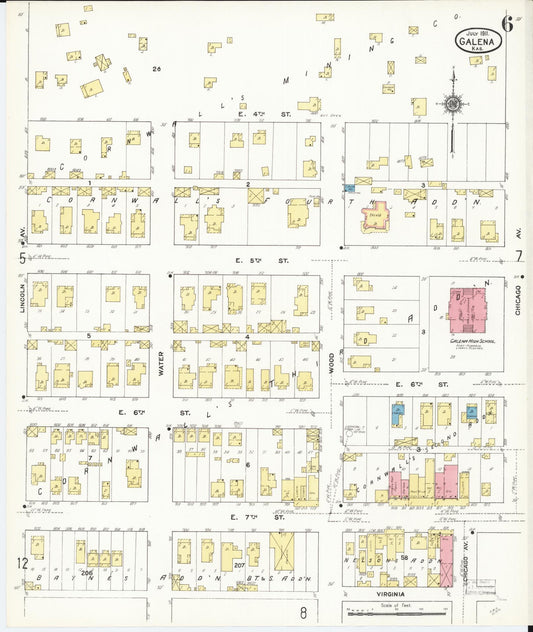 Sanborn Fire Insurance Map from Galena, Cherokee County, Kansas (1911), Sheet #0006 - Historic Sanborn Fire Insurance Map Print, vintage old map wall art, antique decor, genealogy gift, Kansas Kansas map