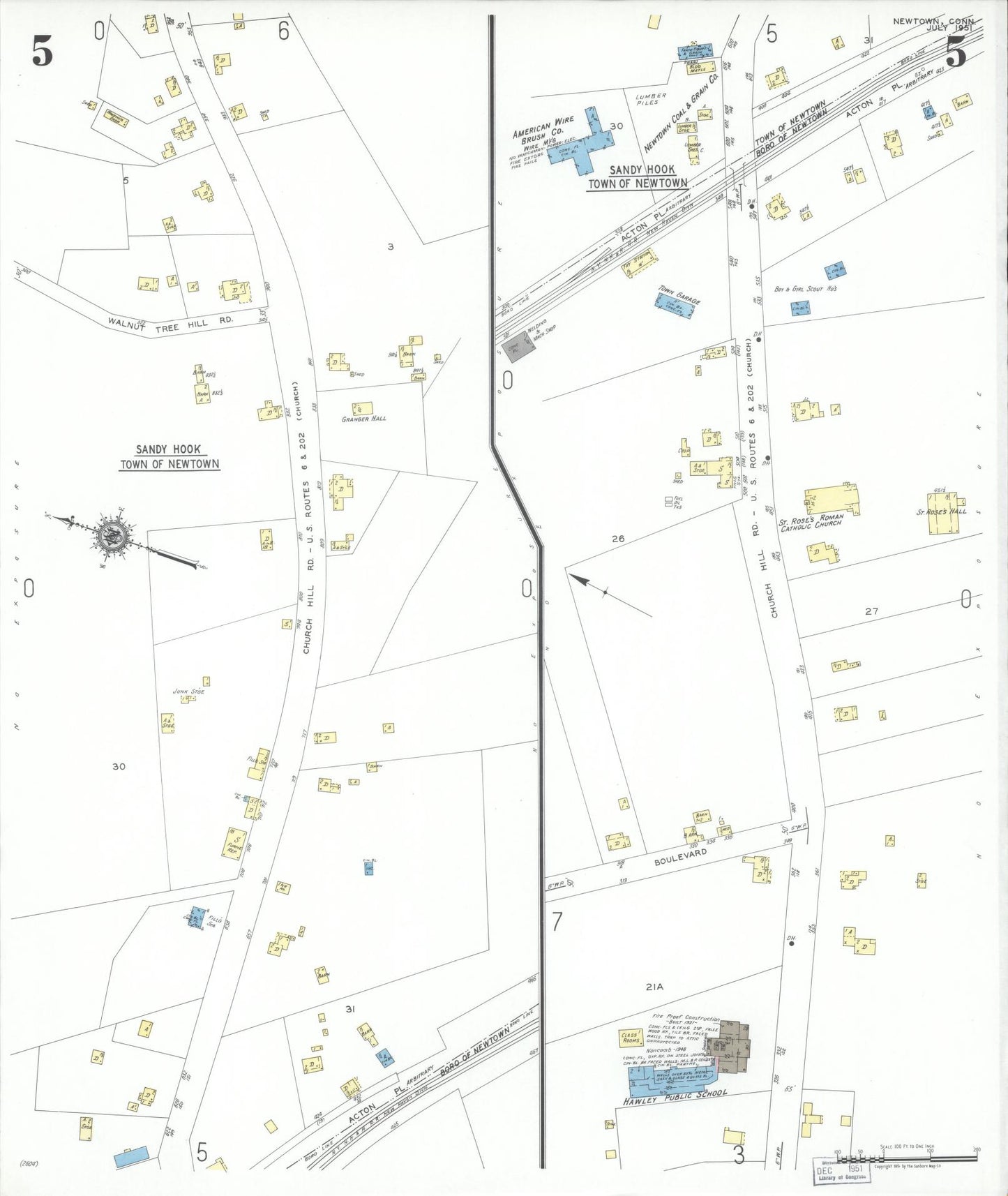 Sanborn Fire Insurance Map from Newtown, Fairfield County, Connecticut (1951), Sheet #0005 - Complete Map Set gallery image, historic Sanborn map, vintage wall art, Connecticut Connecticut