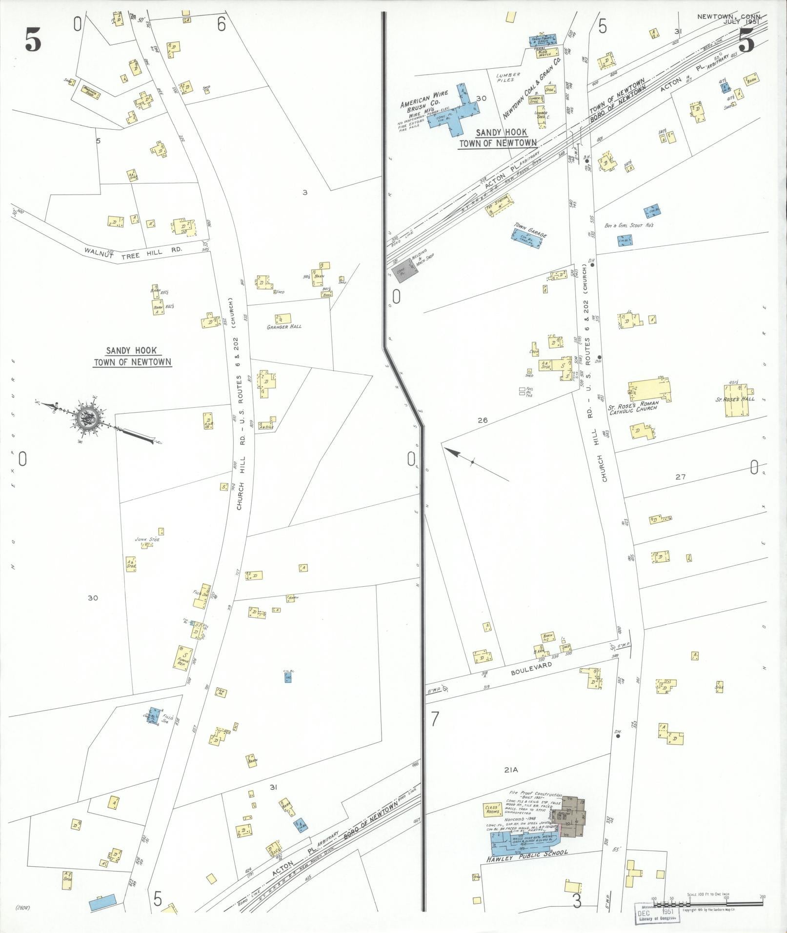 Sanborn Fire Insurance Map from Newtown, Fairfield County, Connecticut (1951), Sheet #0005 - Complete Map Set gallery image, historic Sanborn map, vintage wall art, Connecticut Connecticut