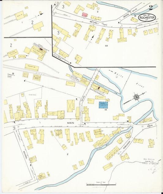 Sanborn Fire Insurance Map from Rochester, Windsor County, Vermont (1917), Sheet #0002 - Historic Sanborn Fire Insurance Map Print, vintage old map wall art, antique decor, genealogy gift, Vermont Vermont map