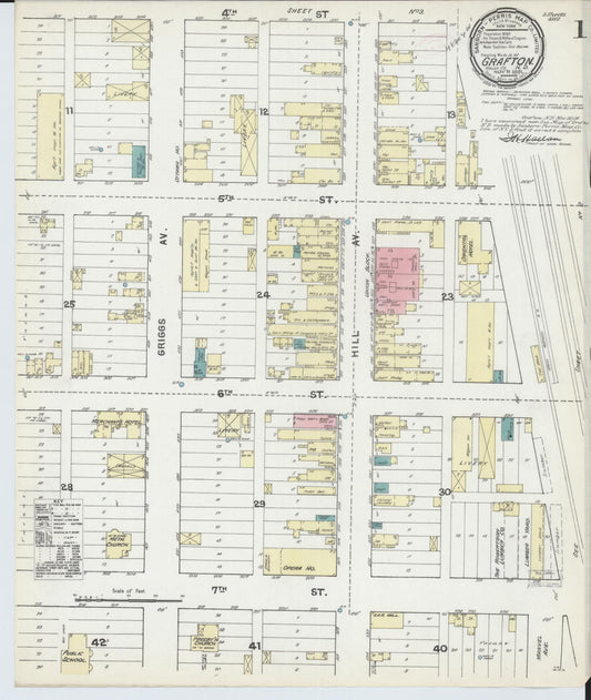 Sanborn Fire Insurance Map from Grafton, Walsh County, North Dakota (1891), Sheet #0001 - Historic Sanborn Fire Insurance Map Print, vintage old map wall art, antique decor, genealogy gift, North Dakota North Dakota map