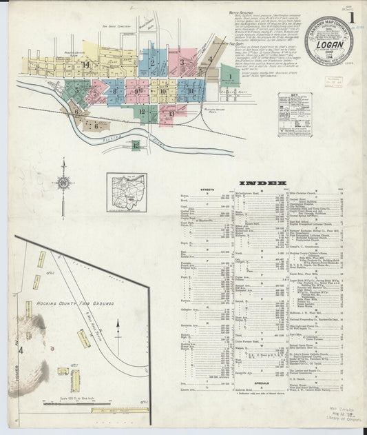 Sanborn Fire Insurance Map from Logan, Hocking County, Ohio (1914), Sheet #0001 - Historic Sanborn Fire Insurance Map Print, vintage old map wall art, antique decor, genealogy gift, Ohio Ohio map