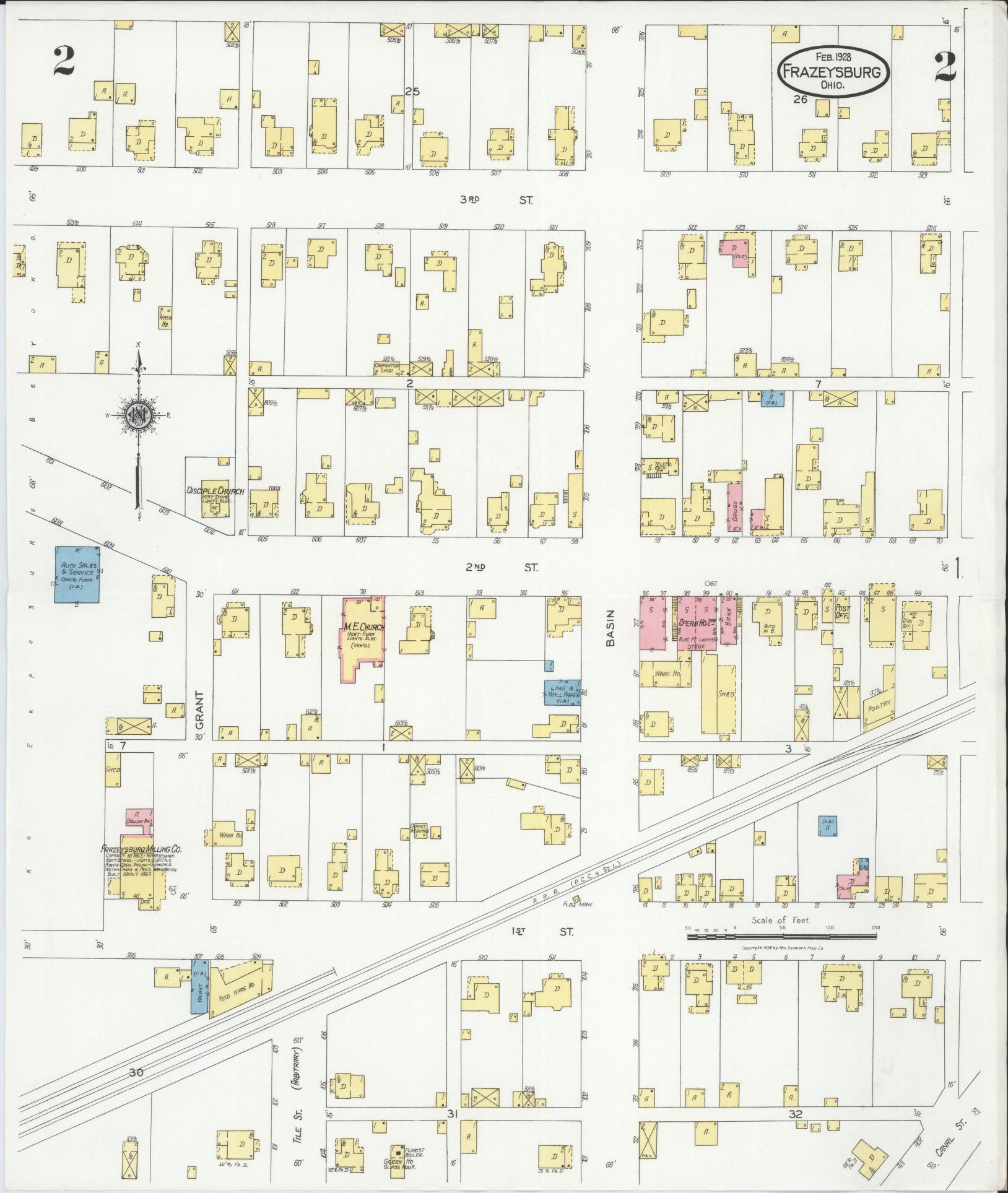 Sanborn Fire Insurance Map from Frazeysburg, Muskingum County, Ohio (1928), Sheet #0002 - Historic Sanborn Fire Insurance Map Print, vintage old map wall art, antique decor, genealogy gift, Ohio Ohio map