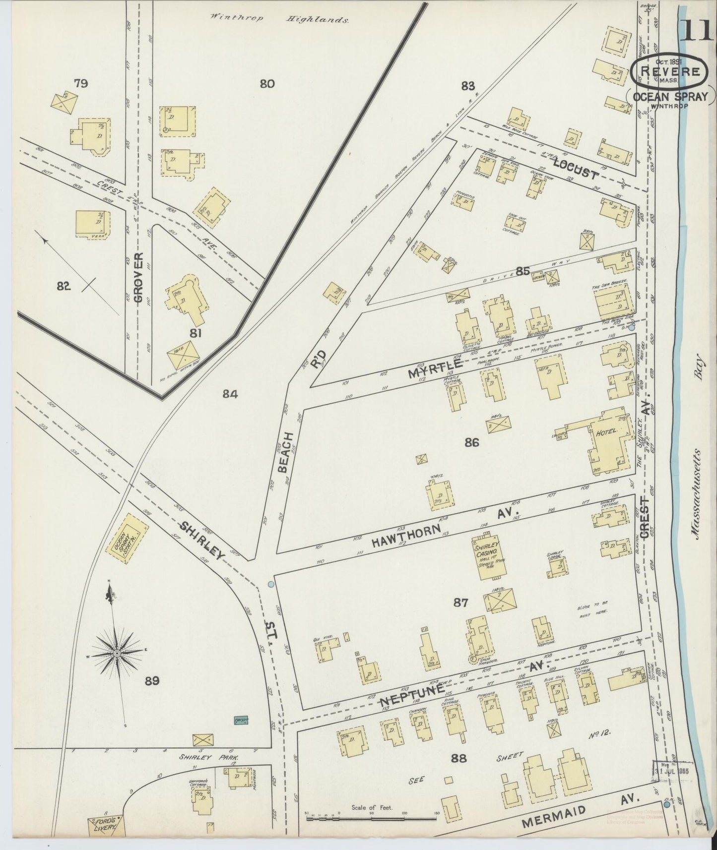 Sanborn Fire Insurance Map from Revere, Suffolk County, Massachusetts (1891), Sheet #0011 - Complete Map Set gallery image, historic Sanborn map, vintage wall art, Massachusetts Massachusetts