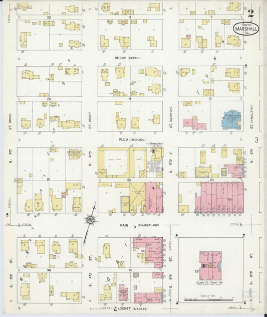 Sanborn Fire Insurance Map from Marshall, Clark County, Illinois (1912), Sheet #0002 - Historic Sanborn Fire Insurance Map Print, vintage old map wall art, antique decor, genealogy gift, Illinois Illinois map