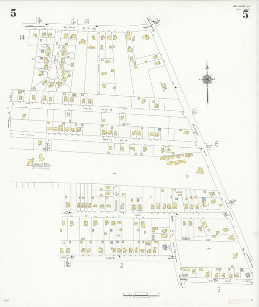 Sanborn Fire Insurance Map from Bellmore, Nassau County, New York (1940), Sheet #0005 - Historic Sanborn Fire Insurance Map Print, vintage old map wall art, antique decor, genealogy gift, New York New York map