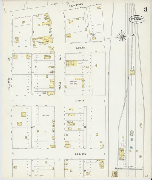 Sanborn Fire Insurance Map from Woodward, Woodward County, Oklahoma (1898), Sheet #0003 - Historic Sanborn Fire Insurance Map Print, vintage old map wall art, antique decor, genealogy gift, Oklahoma Oklahoma map