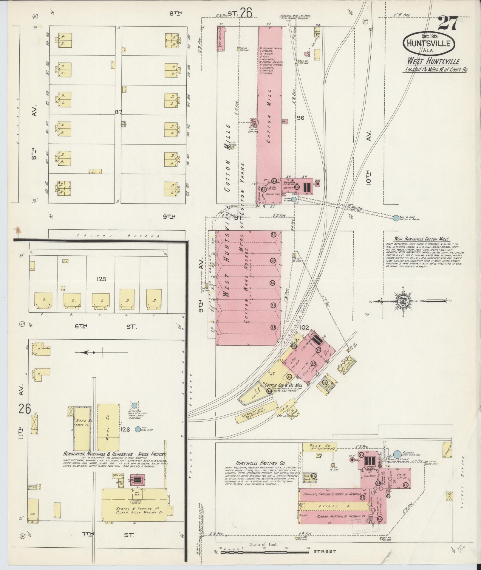 Sanborn Fire Insurance Map from Huntsville, Madison County, Alabama (1913), Sheet #0027 - Complete Map Set gallery image, historic Sanborn map, vintage wall art, Alabama Alabama