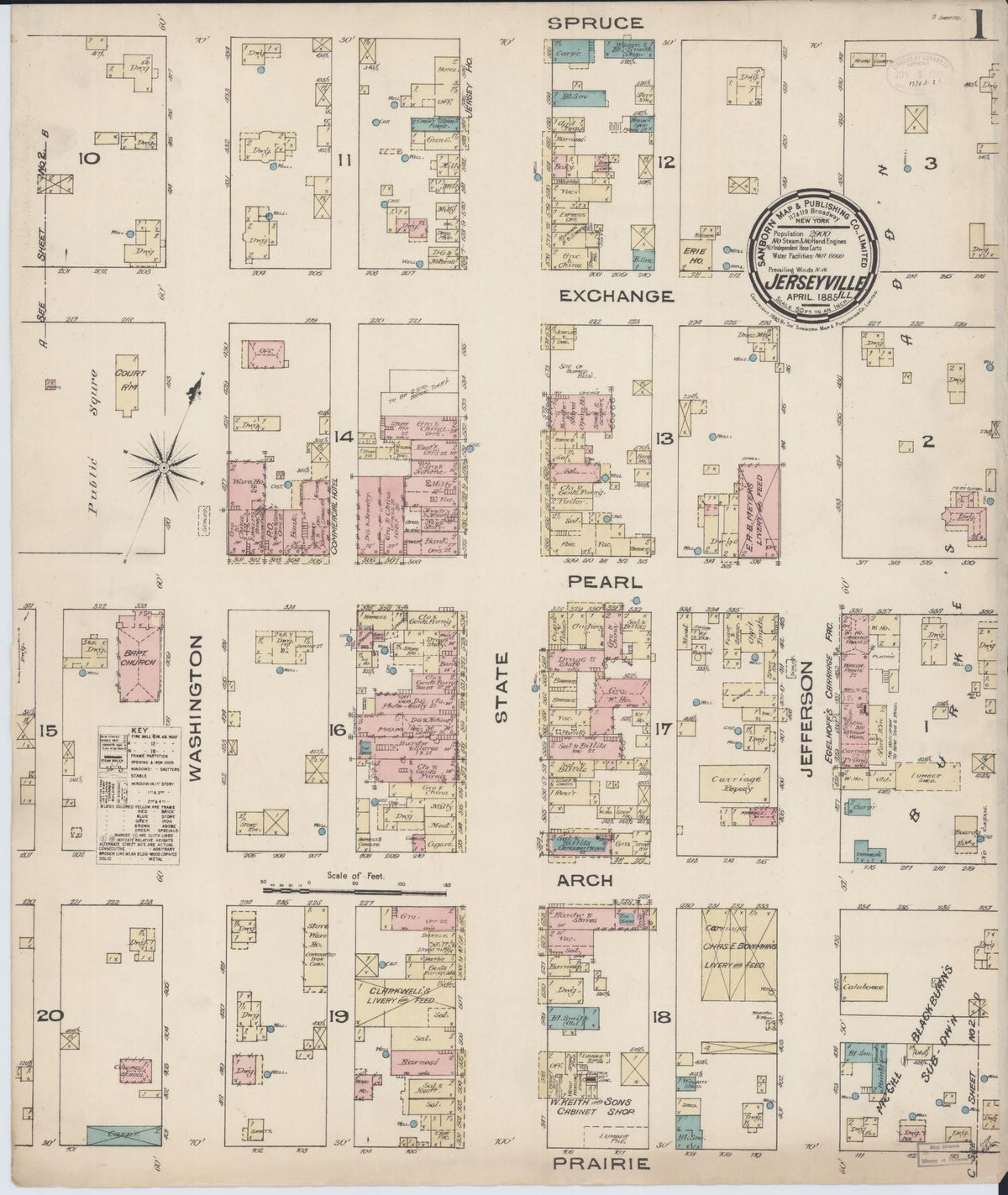 Sanborn Fire Insurance Map from Jerseyville, Jersey County, Illinois (1885), Sheet #0001 - Historic Sanborn Fire Insurance Map Print, vintage old map wall art, antique decor, genealogy gift, Illinois Illinois map