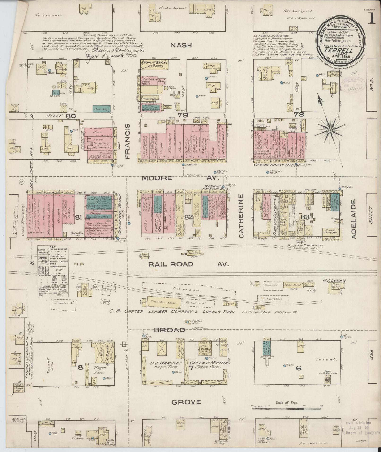 Sanborn Fire Insurance Map from Terrell, Kaufman County, Texas. (1885) – Historic Sanborn Fire Insurance Map Print