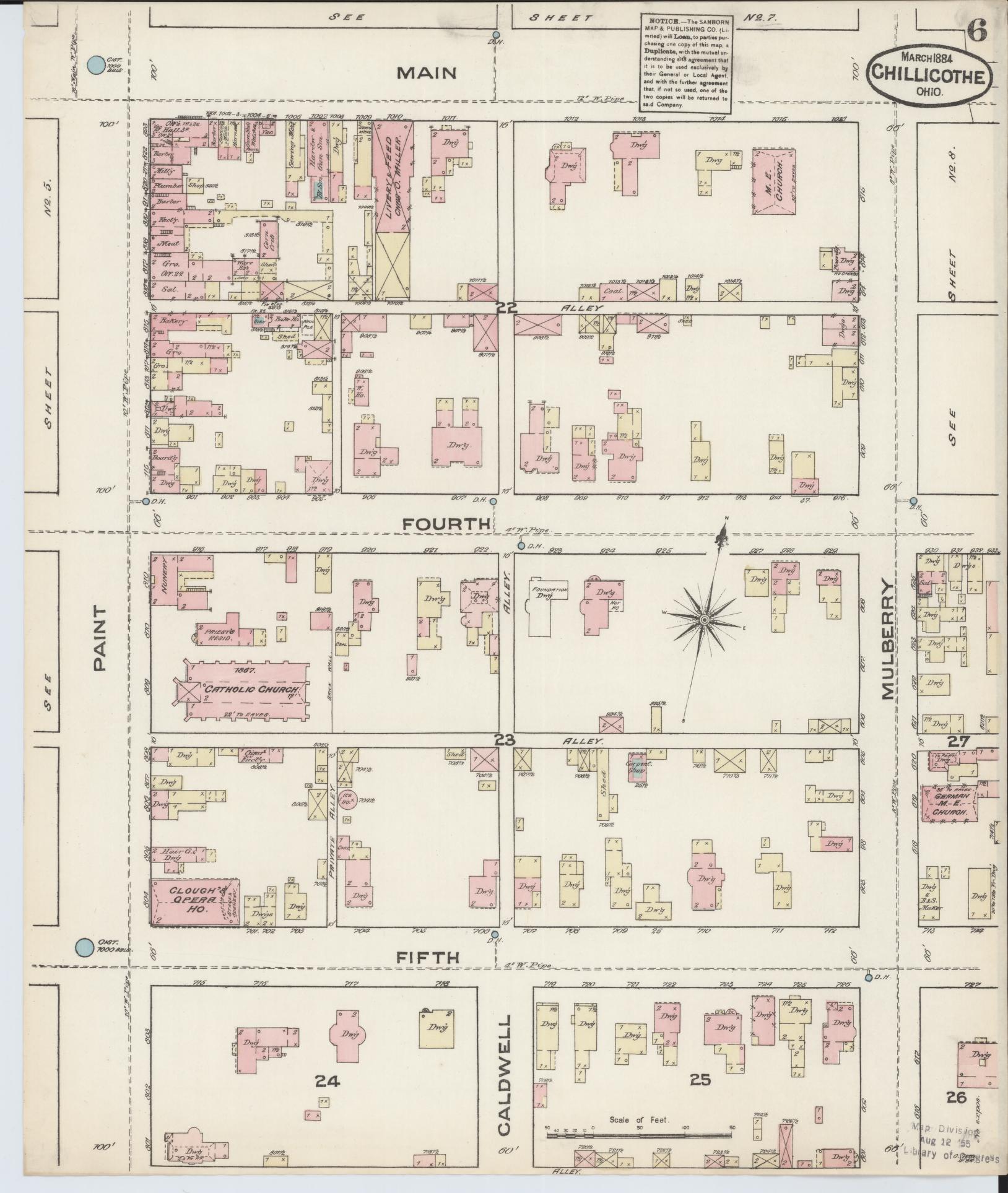 Sanborn Fire Insurance Map from Chillicothe, Ross County, Ohio (1884), Sheet #0006 - Complete Map Set gallery image, historic Sanborn map, vintage wall art, Ohio Ohio
