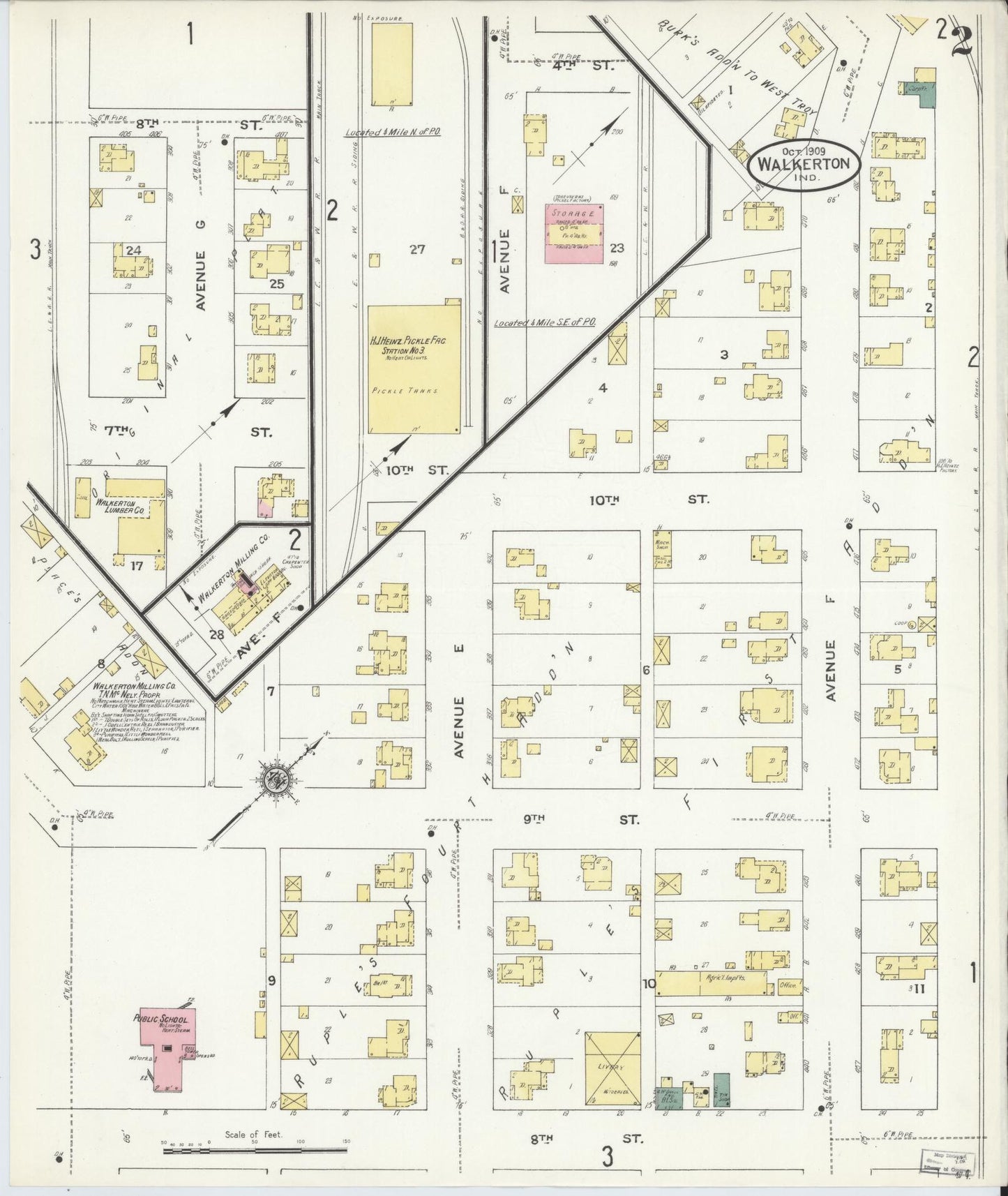 Sanborn Fire Insurance Map from Walkerton, Saint Joseph County, Indiana (1909), Sheet #0002 - Complete Map Set gallery image, historic Sanborn map, vintage wall art, Indiana Indiana