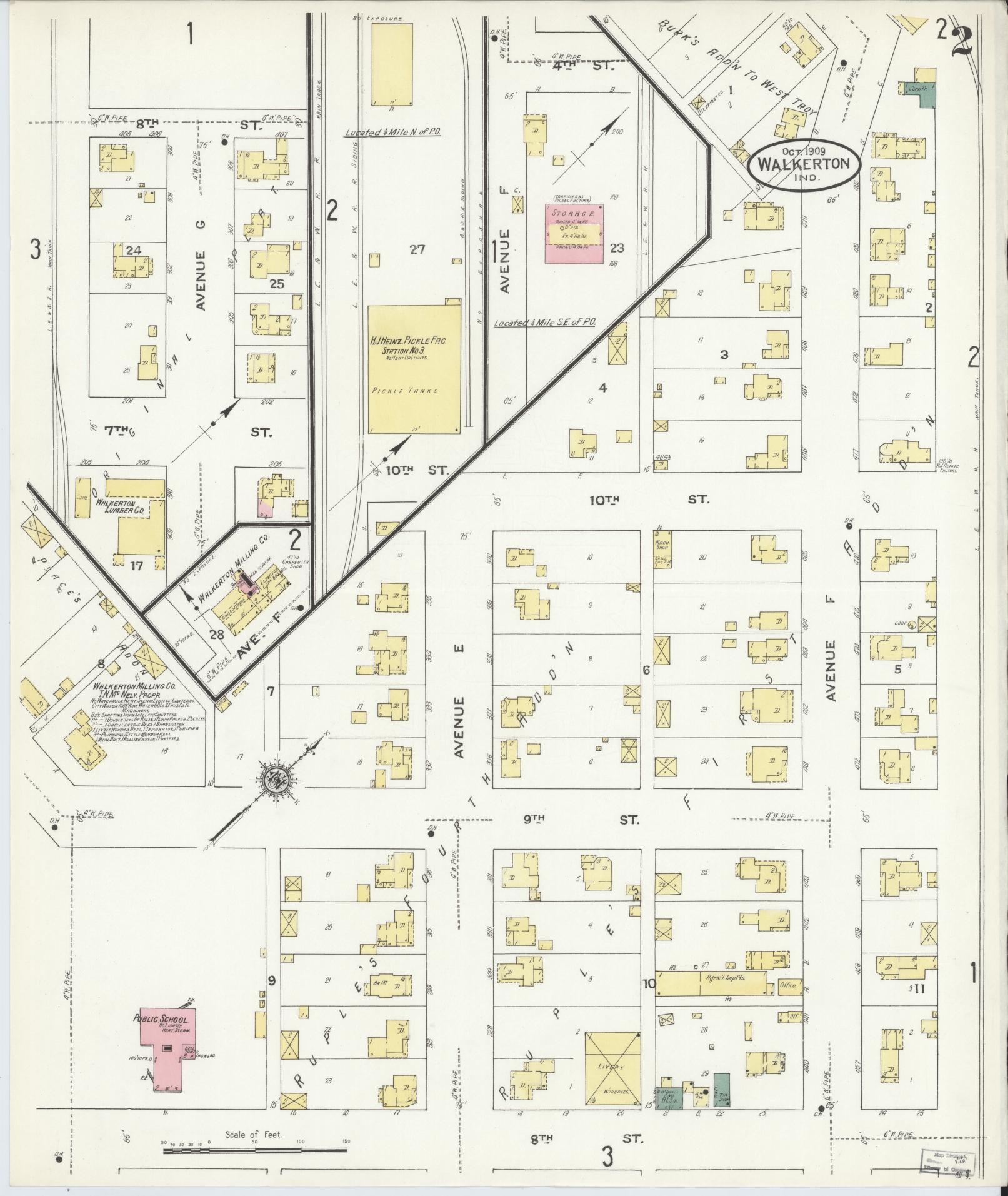 Sanborn Fire Insurance Map from Walkerton, Saint Joseph County, Indiana (1909), Sheet #0002 - Complete Map Set gallery image, historic Sanborn map, vintage wall art, Indiana Indiana