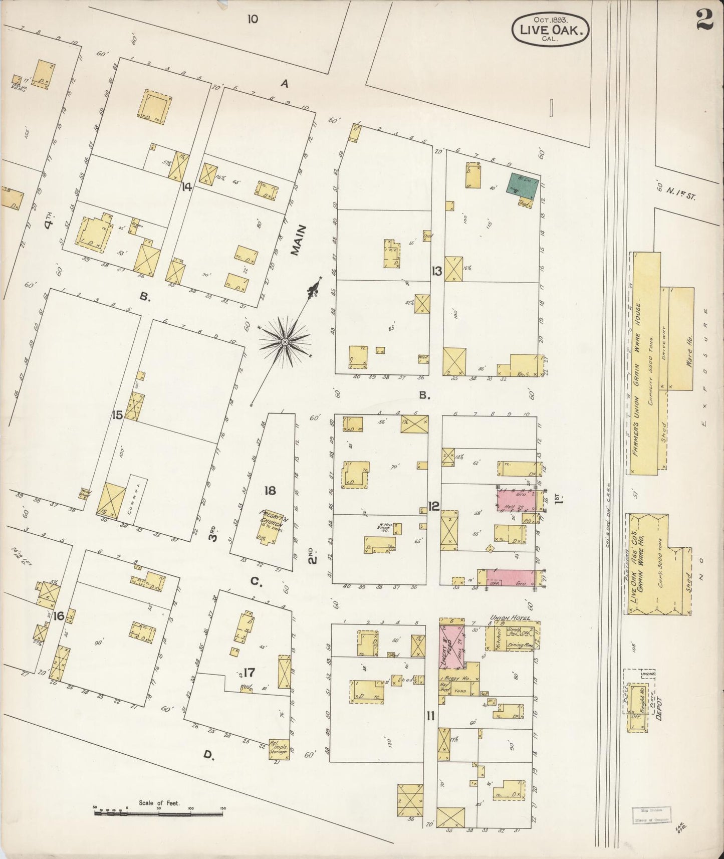Sanborn Fire Insurance Map from Live Oak, Sutter County, California (1893), Sheet #0002 - Historic Sanborn Fire Insurance Map Print, vintage old map wall art, antique decor, genealogy gift, California California map