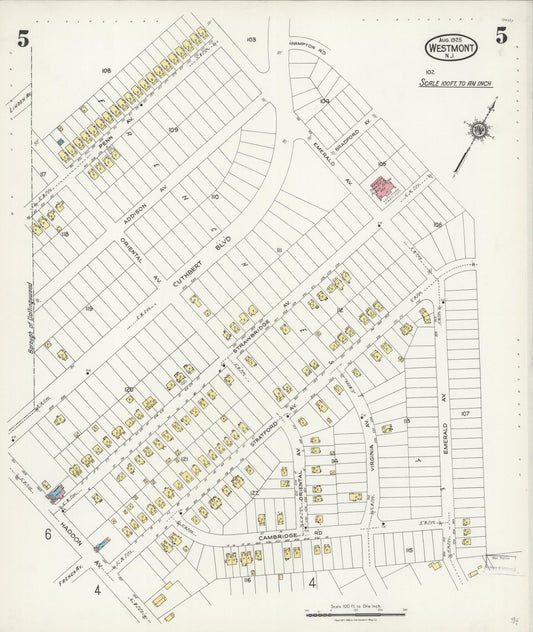 Sanborn Fire Insurance Map from Westmont, Camden County, New Jersey (1925), Sheet #0005 - Historic Sanborn Fire Insurance Map Print, vintage old map wall art, antique decor, genealogy gift, New Jersey New Jersey map