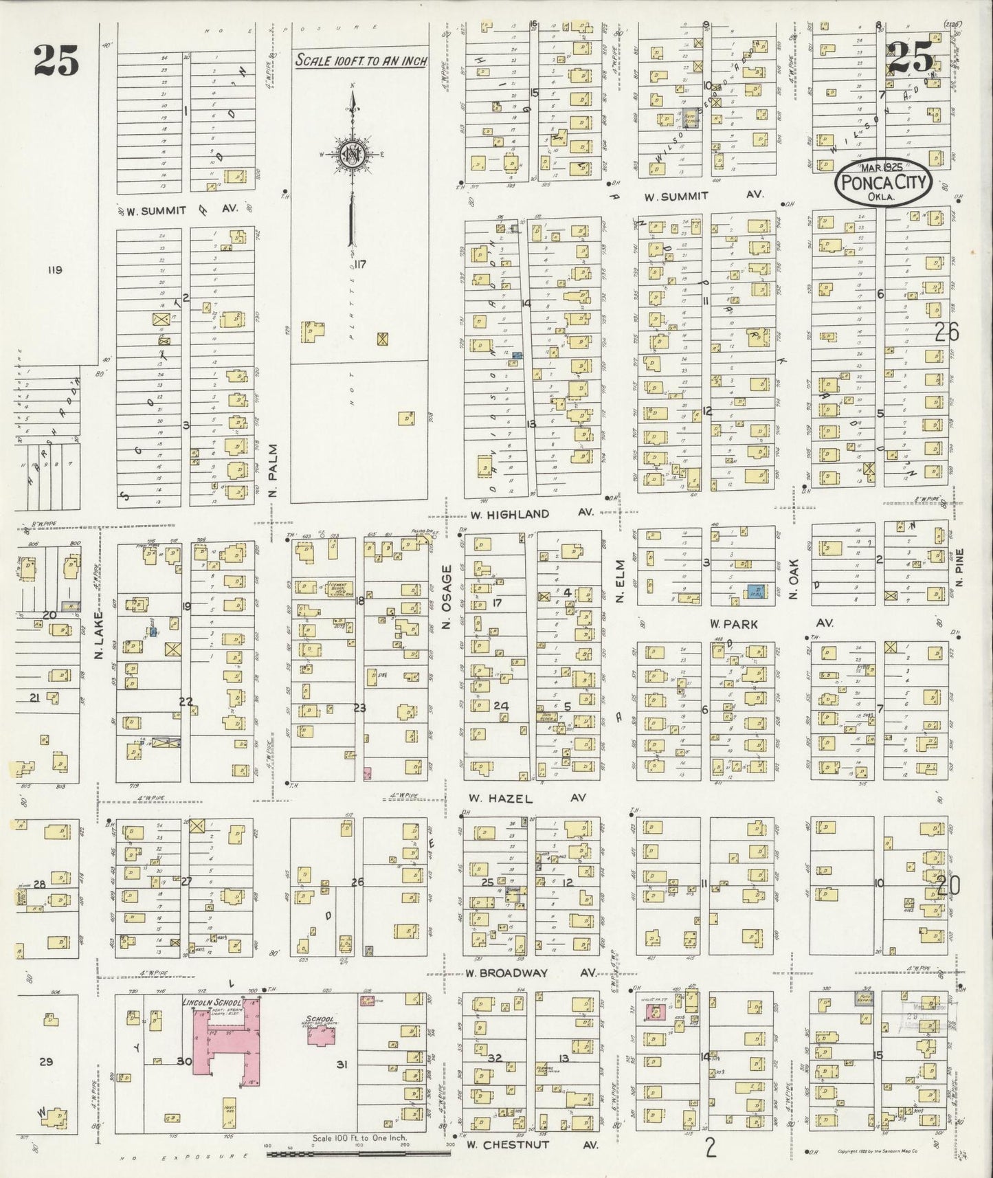 Sanborn Fire Insurance Map from Ponca City, Kay County, Oklahoma (1925), Sheet #0025 - Complete Map Set gallery image, historic Sanborn map, vintage wall art, Oklahoma Oklahoma