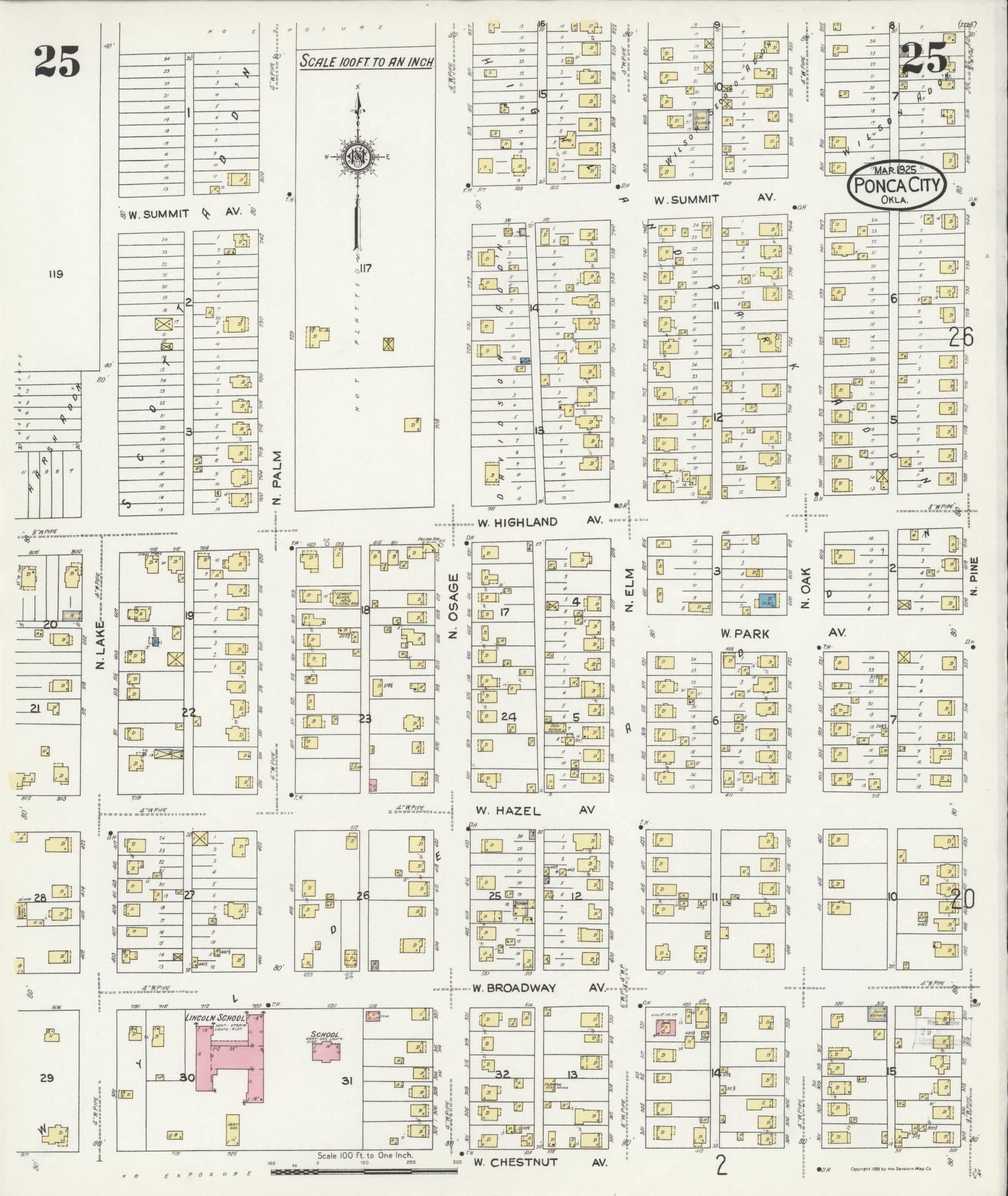Sanborn Fire Insurance Map from Ponca City, Kay County, Oklahoma (1925), Sheet #0025 - Complete Map Set gallery image, historic Sanborn map, vintage wall art, Oklahoma Oklahoma