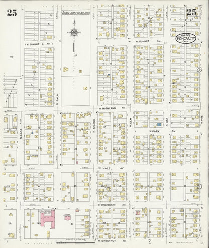 Sanborn Fire Insurance Map from Ponca City, Kay County, Oklahoma (1925), Sheet #0025 - Complete Map Set gallery image, historic Sanborn map, vintage wall art, Oklahoma Oklahoma