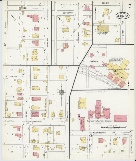 Sanborn Fire Insurance Map from Lexington, Lafayette County, Missouri (1918), Sheet #0007 - Historic Sanborn Fire Insurance Map Print, vintage old map wall art, antique decor, genealogy gift, Missouri Missouri map