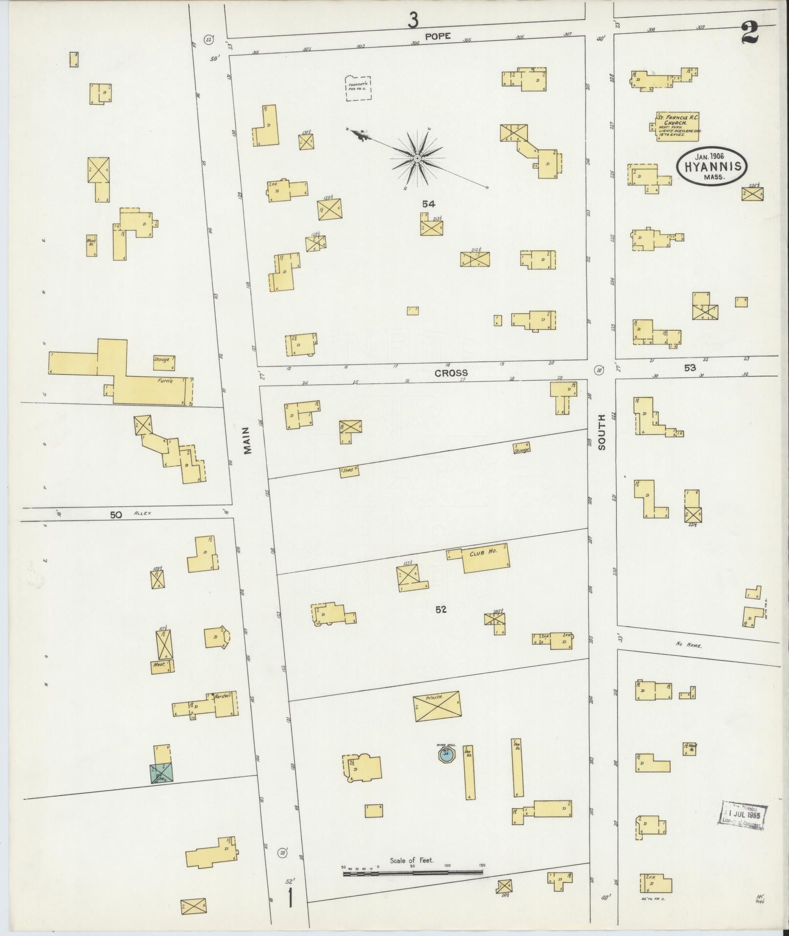 Sanborn Fire Insurance Map from Hyannis, Barnstable County, Massachusetts (1906), Sheet #0002 - Complete Map Set gallery image, historic Sanborn map, vintage wall art, Massachusetts Massachusetts