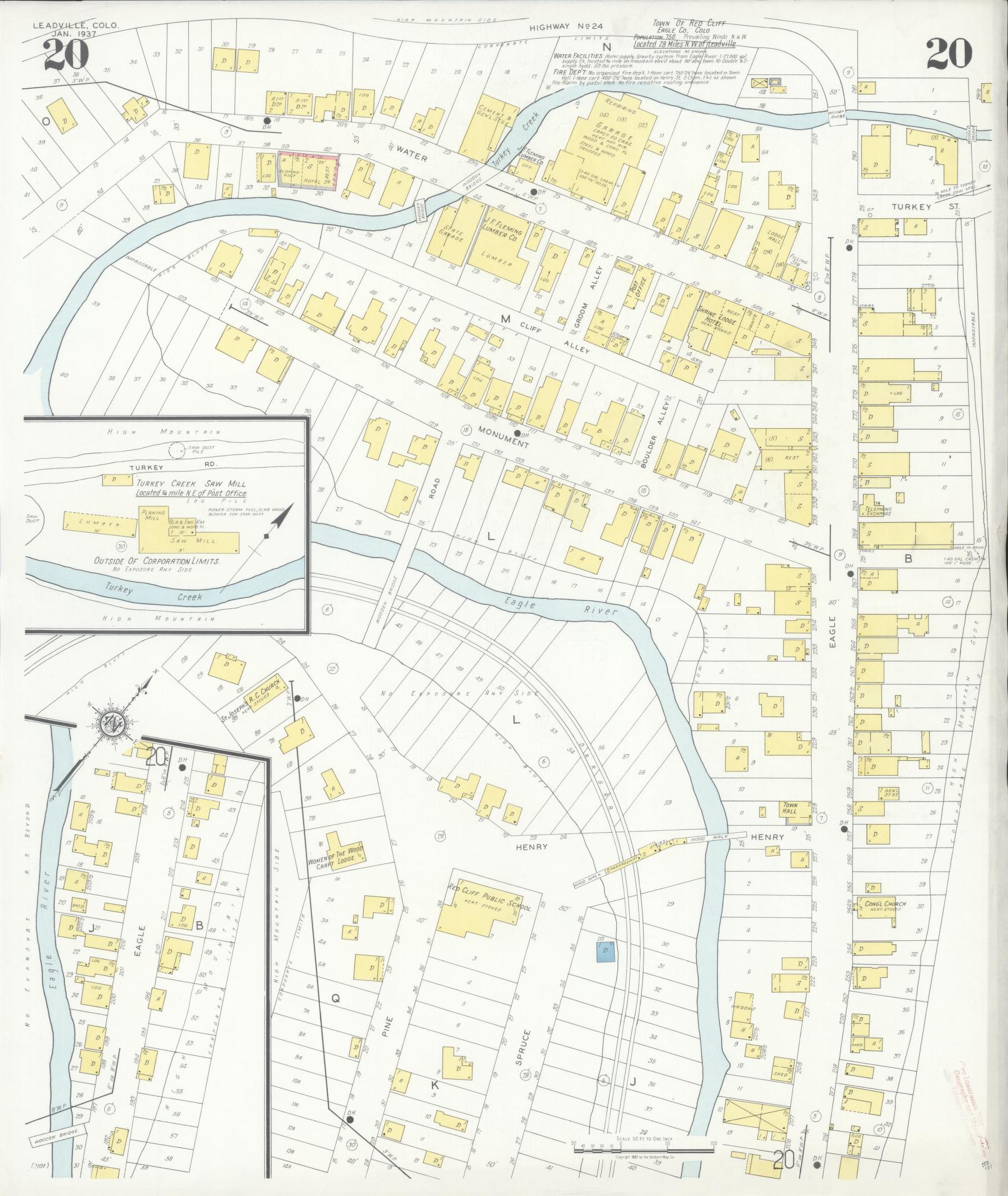 Sanborn Fire Insurance Map from Leadville, Lake County, Colorado (1937), Sheet #0020 - Complete Map Set gallery image, historic Sanborn map, vintage wall art, Colorado Colorado