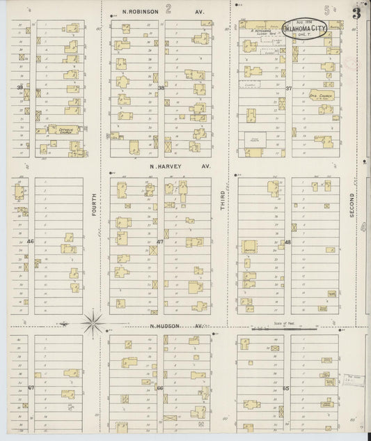Sanborn Fire Insurance Map from Oklahoma City, Oklahoma County, Oklahoma (1894), Sheet #0003 - Historic Sanborn Fire Insurance Map Print, vintage old map wall art, antique decor, genealogy gift, Oklahoma City Oklahoma map