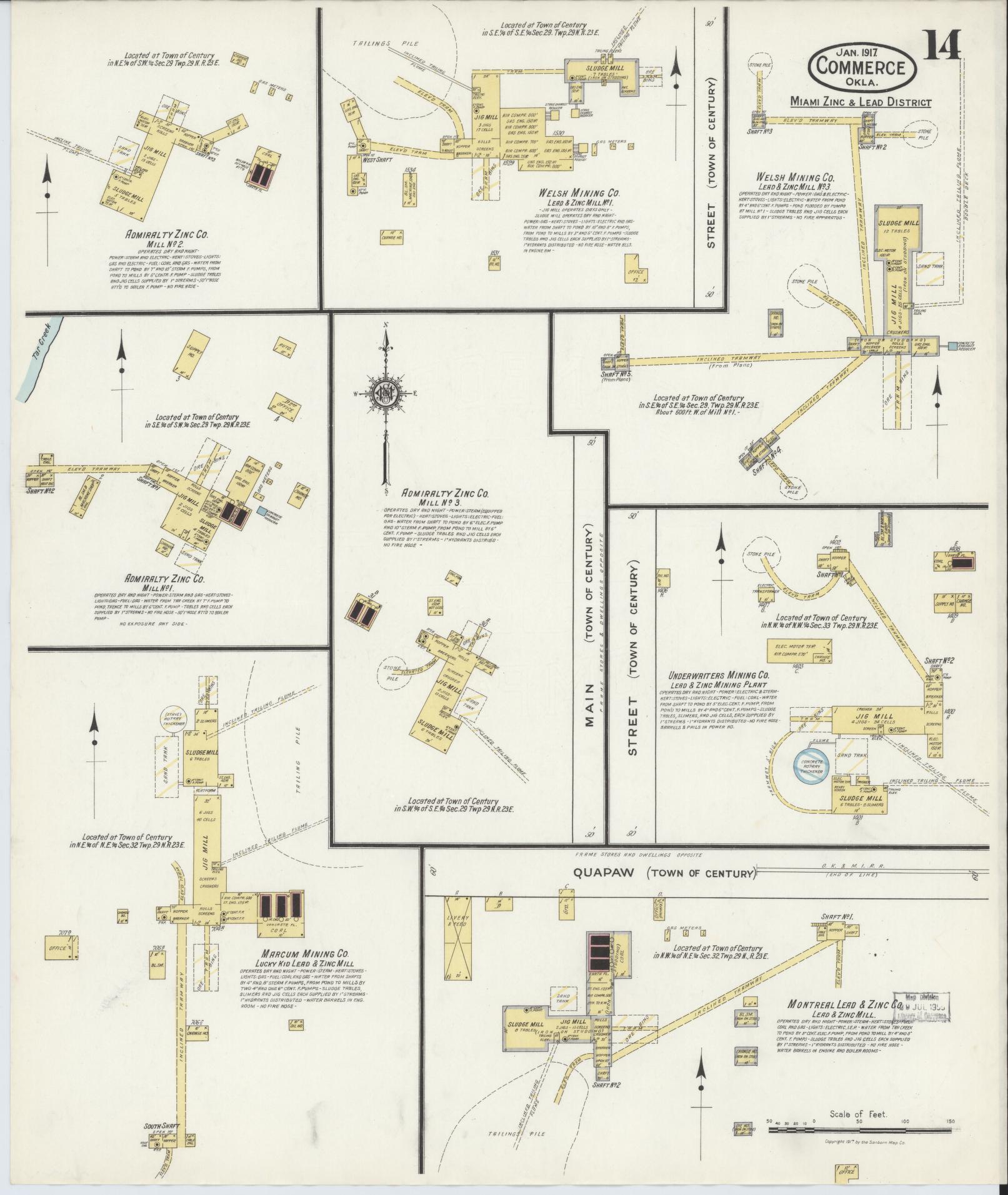 Sanborn Fire Insurance Map from Commerce, Ottawa County, Oklahoma (1917), Sheet #0014 - Historic Sanborn Fire Insurance Map Print, vintage old map wall art, antique decor, genealogy gift, Oklahoma Oklahoma map